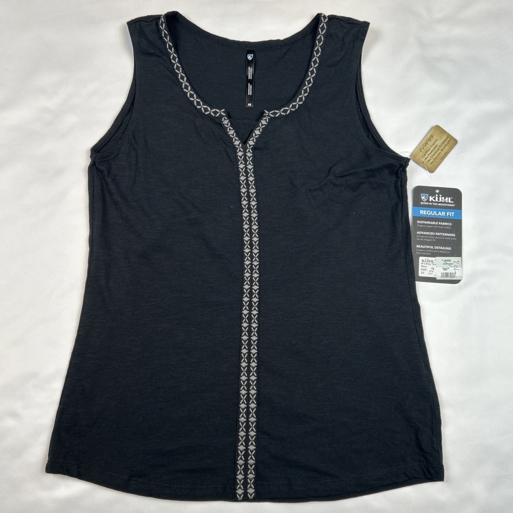 NWT Kuhl Shay Tank Top Women's XS Black Embroidered Knit Top Hiking Lightweight